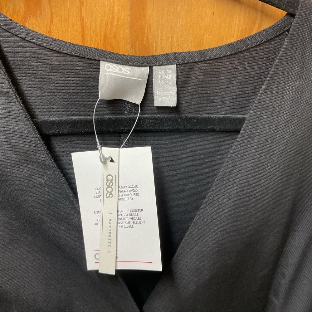 ASOS Black Maternity Long Sleeve Linen Blend Dress - Picture 5 of 7